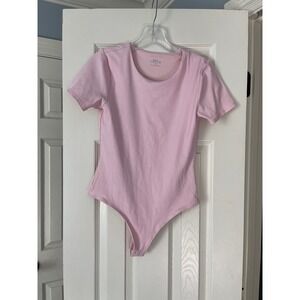 Aritzia SWS Contour Pink Ribbed Short Sleeve Bodysuit Large Casual Everyday‎